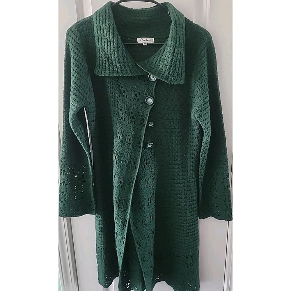Carducci Medium Long Sleeve 100% Acrylic Cardigan Coat Jacket Green Vintage
